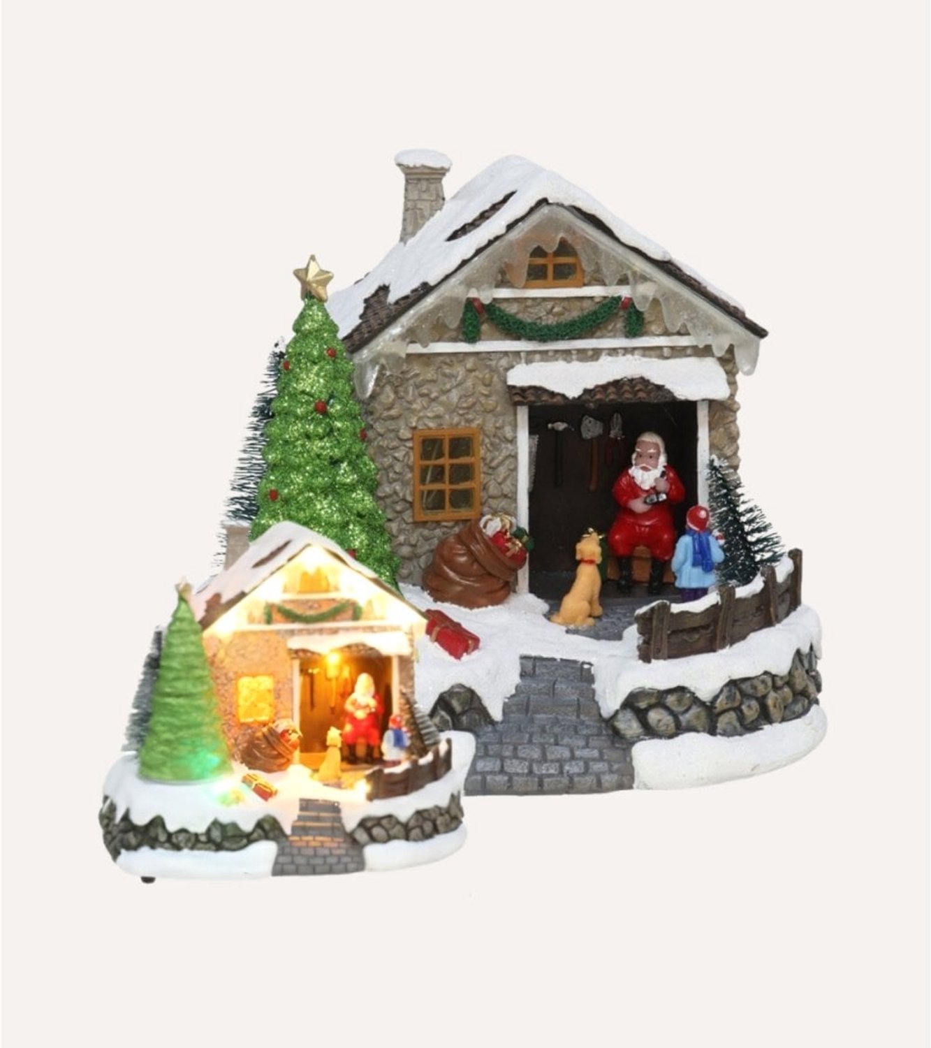Gxmas Kerstdorp Kersthuisje met LED Verlichting en Beweging - 20 cm - Kerstman met Kerstboom - Kerstdorp Decoratie - Kerstversiering op Batterijen – foto 3