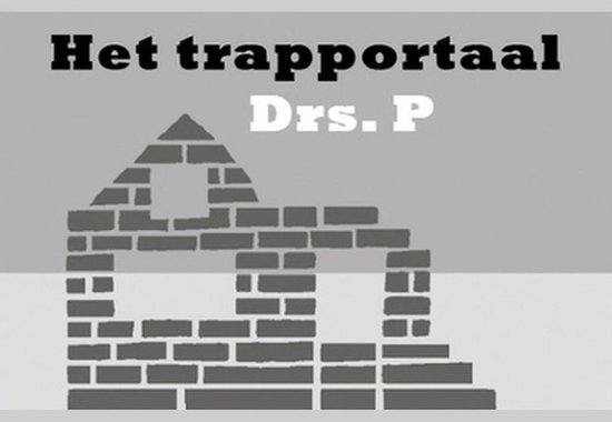 Boekomslag met de tekst Het trapportaal en Drs. P boven een gestileerde bakstenen huisvorm in grijstinten.