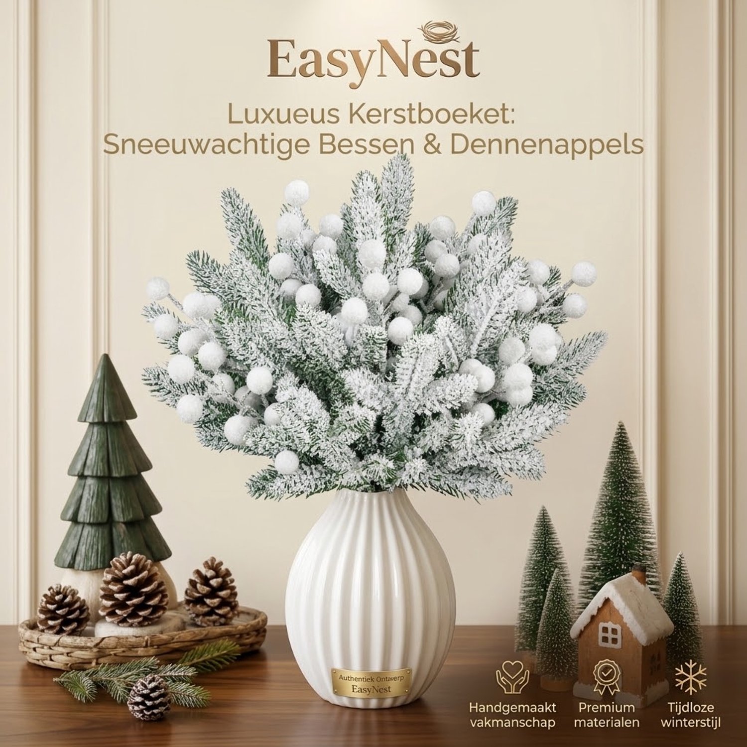 24 Stuks Kunstmatige Kerstdecoratie – Kersttakken met Kunstsneeuw en Bevroren Bessen – Kunst Dennennaalden en Kerstbloemen – Winterdecoratie voor Kerstboom, Kerstkrans, Vaas, Tafel en Winterbruiloft