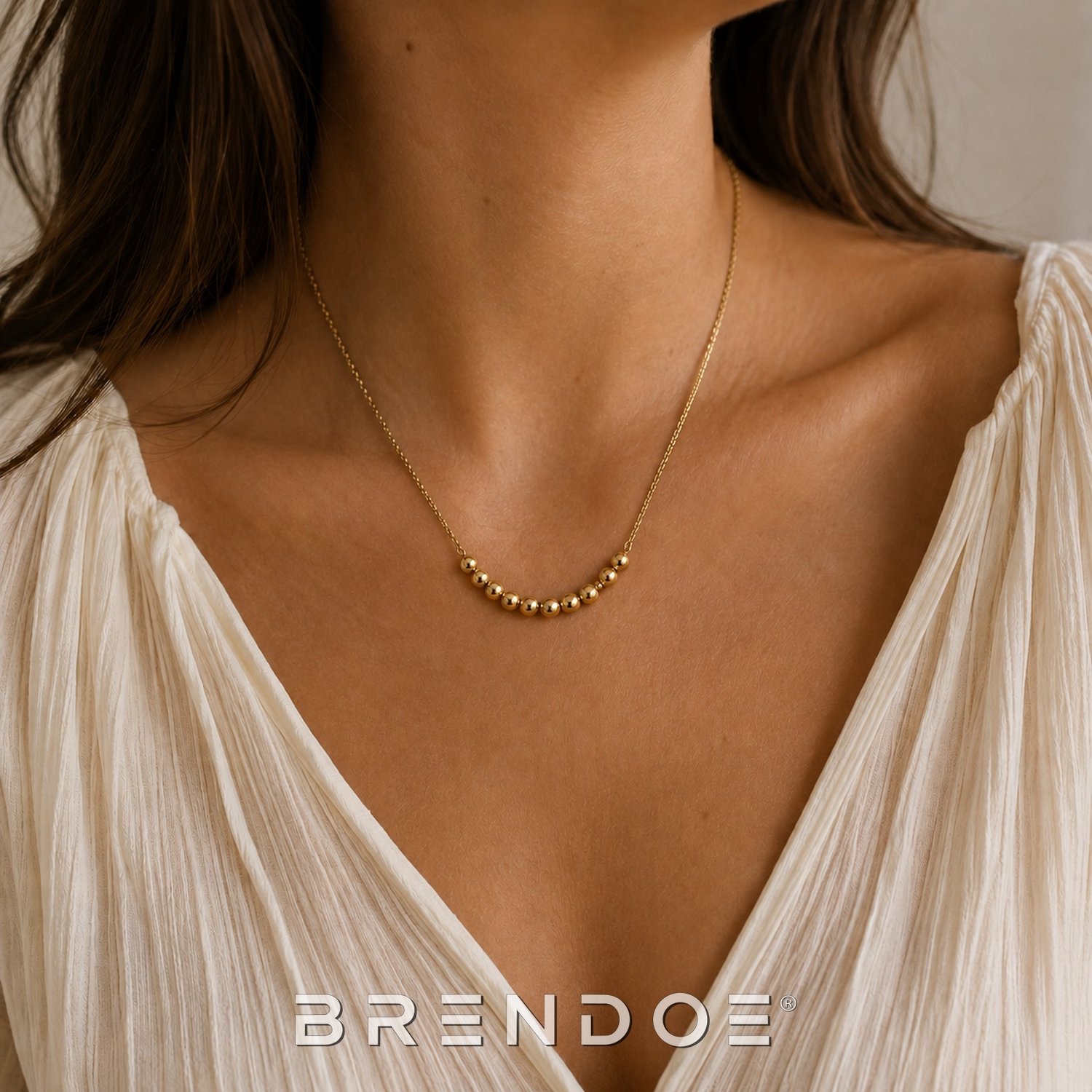 Brendoe Goudkleurige Ketting Dames – Bolletjes Ketting – 304 RVS – 18K PVD Verguld – Verstelbaar 40+5 cm