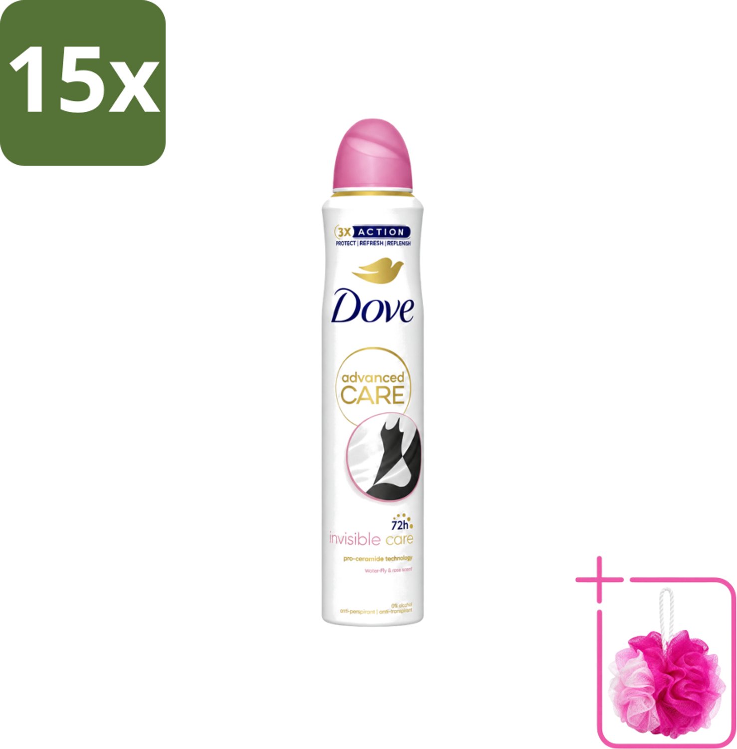 15 x Dove Deodorant Spray - Invisible Care - 200 ml - Bulkverpakking - Dove Deodorant Spray - Douchemop - Onzichtbare bescherming