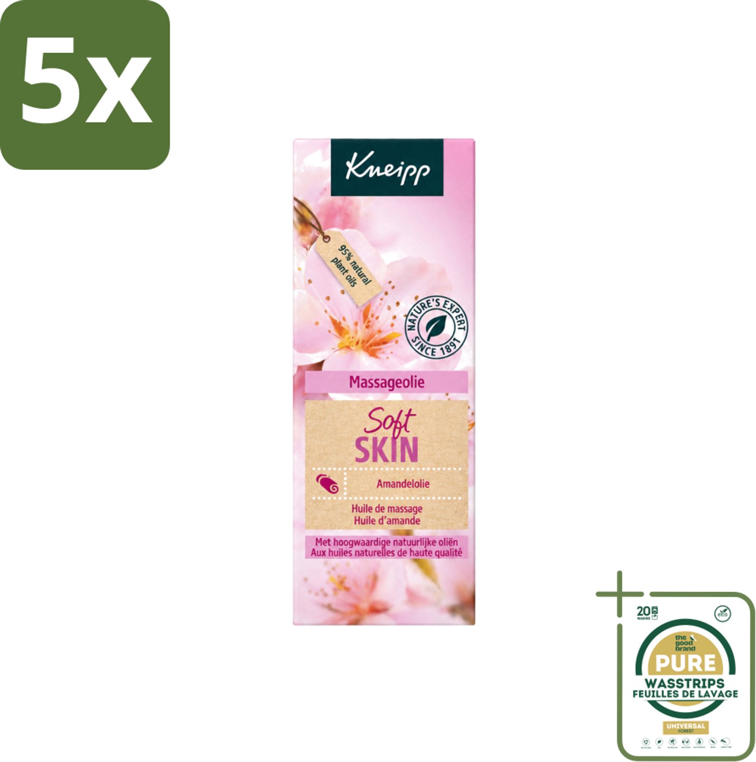 5 x Kneipp - Massageolie - Soft Skin - Amandelbloesem - Voor zachte & soepele huid - 100 ml - Wasstrips - Massageolie - Huidverzorging - Zachte Huid - Amandelolie - Soepele Huid