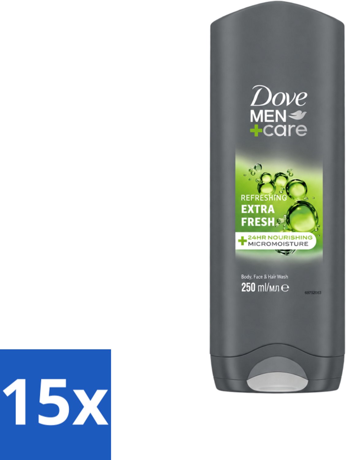 15 x Dove Men+Care Douchegel - Extra Fresh - 250 ml - Voordeelverpakking - 15 stuks