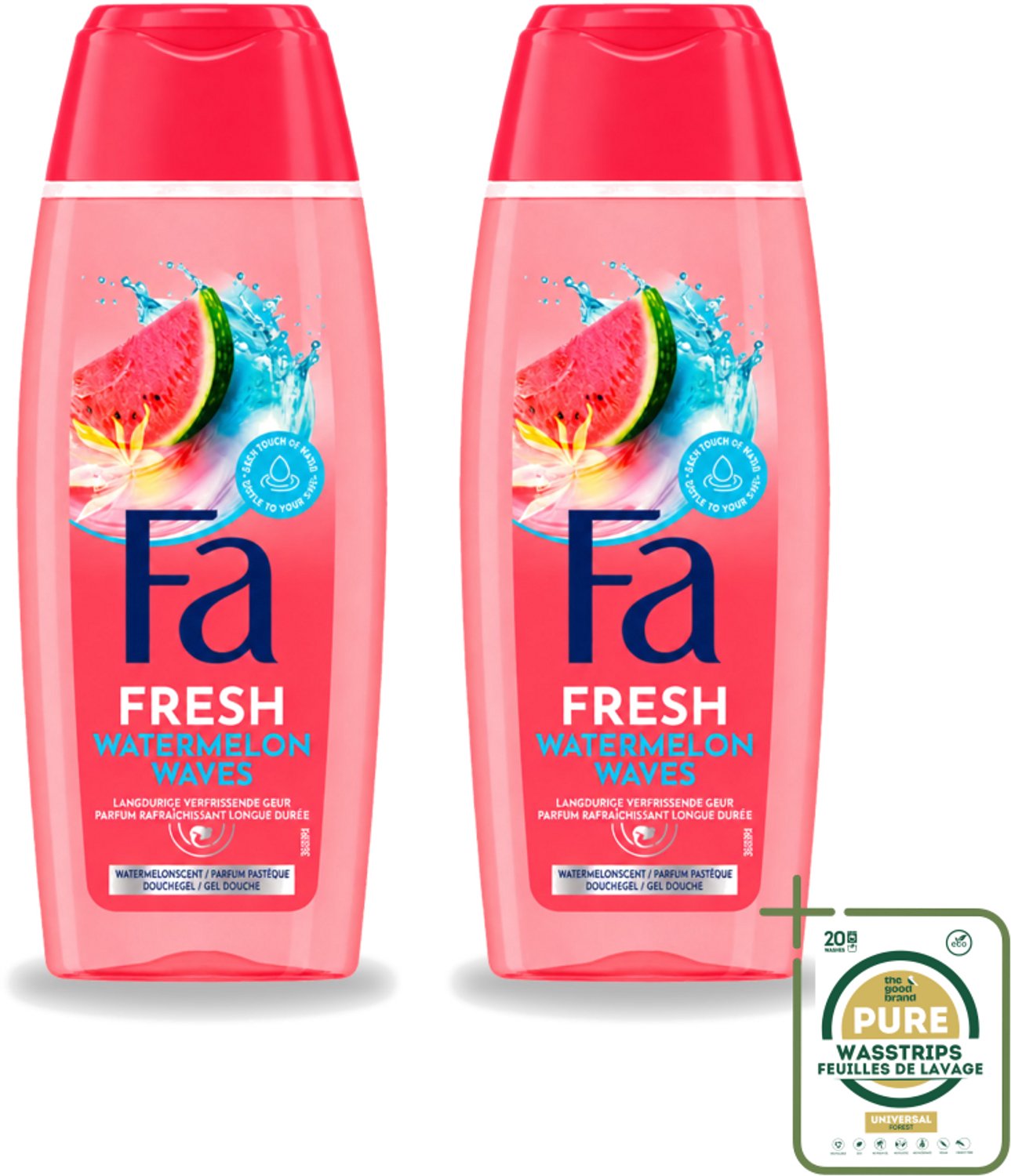 2 x Fa – Douchegel – Watermelon Waves – 250 ml - Wasstrips - Douchegel - Tropische Geur - Hydraterende Douchegel - Douchegel Voor Huid - Douchegel Voor Exotische Geur