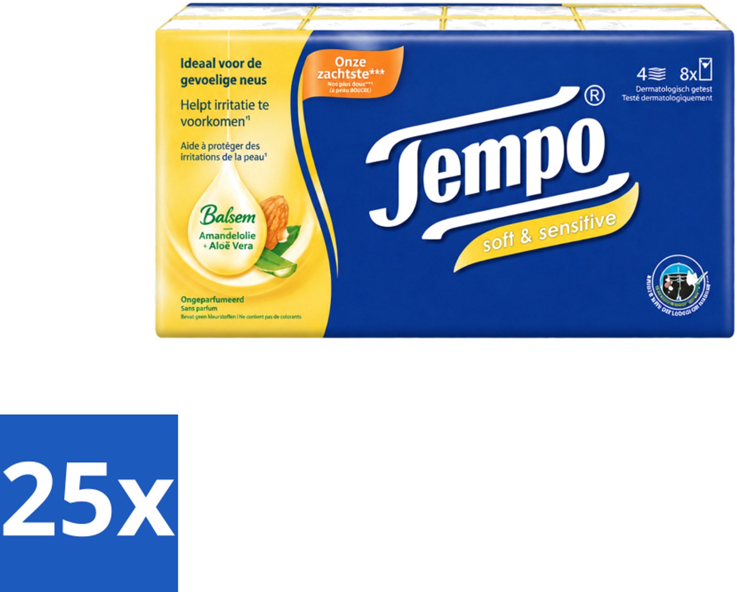 25 x Tempo – Zakdoekjes – Soft & Sensitive - Voordeelverpakking - 25 stuks