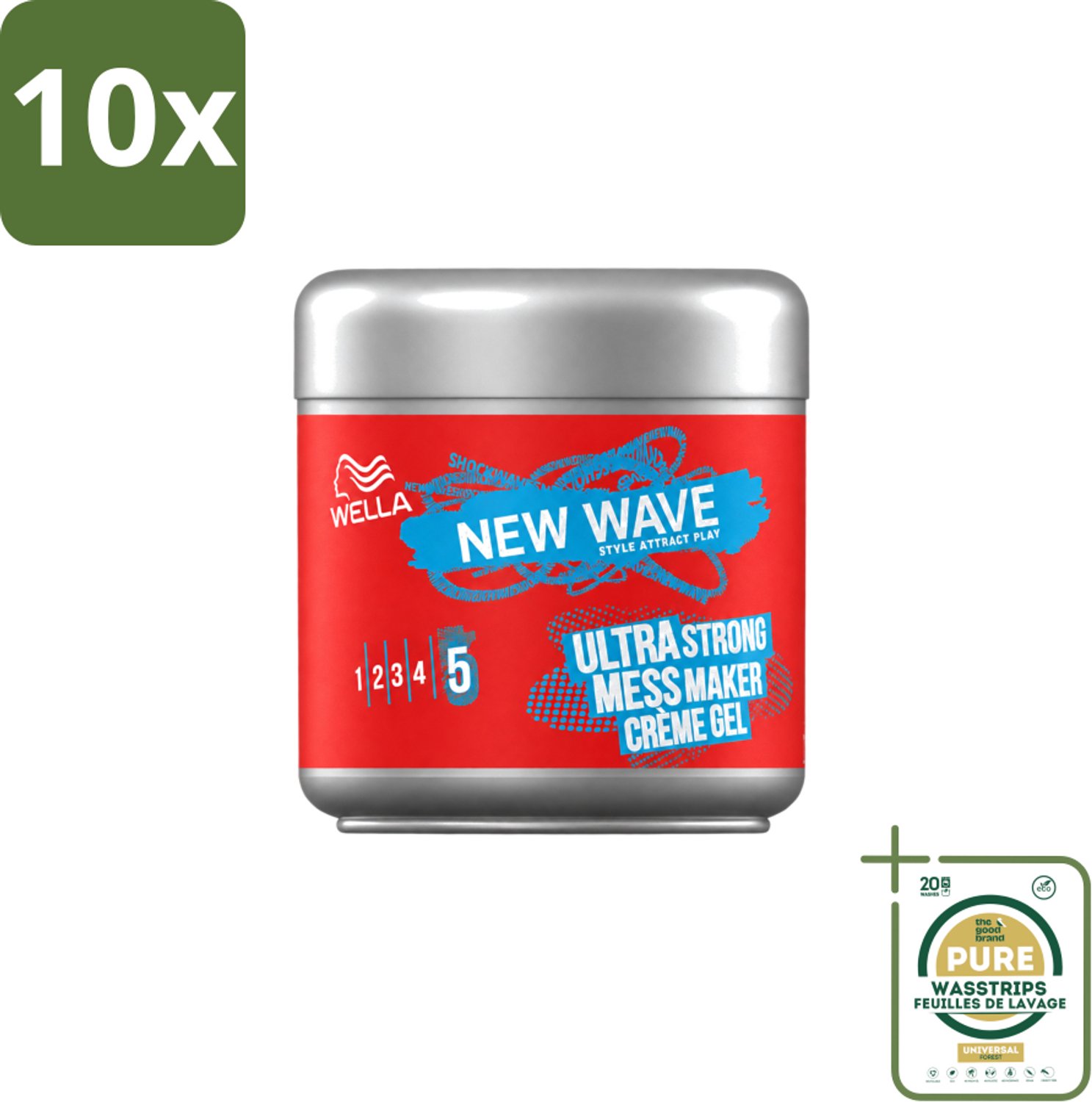 10 x Wella – New Wave Mess Maker Ultra Strong – Haargel – 150 ml - Wasstrips - Warrige Look - Haarstyling Gel - Crème-gel - Haarfixatie - Natuurlijke Look