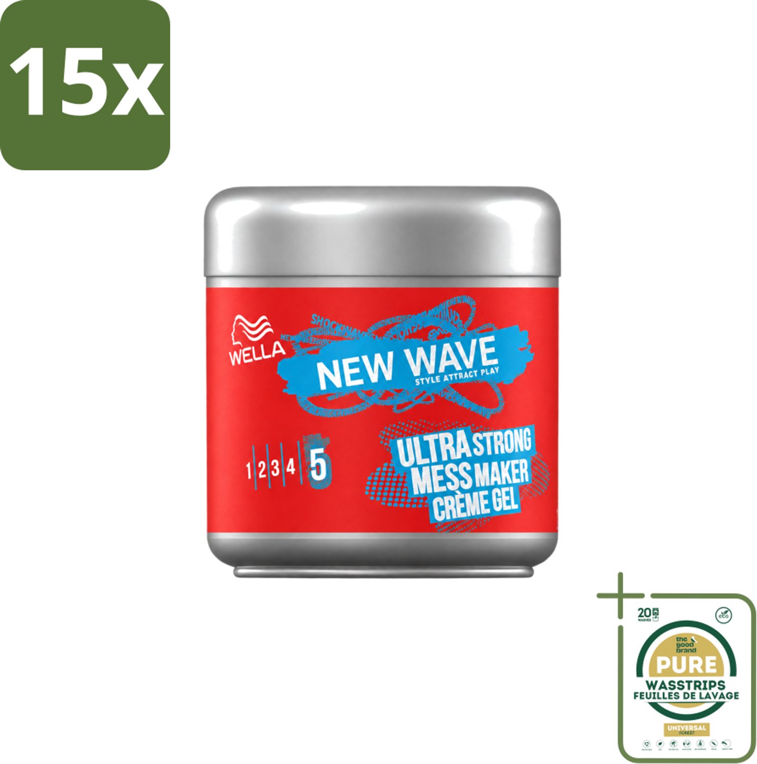 15 x Wella – New Wave Mess Maker Ultra Strong – Haargel – 150 ml - Wasstrips - Warrige Look - Haarstyling Gel - Crème-gel - Haarfixatie - Natuurlijke Look