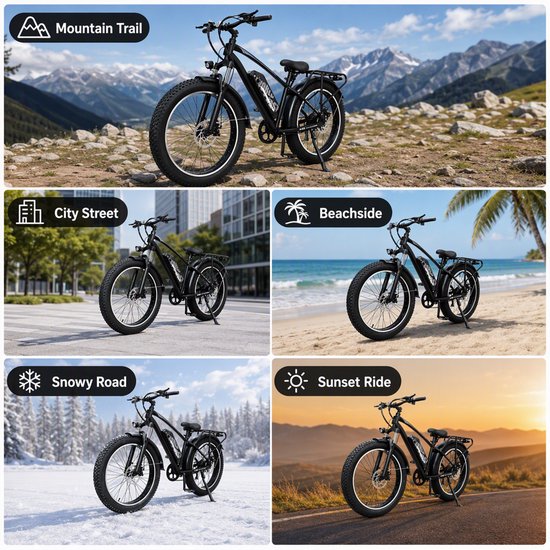 KZQ Zwarte Model A35 Allround Fiets Met Carbonstalen Frame - 48V 15.6Ah Accu En 250W Motor Voor Stad En Offroad — afbeelding 5