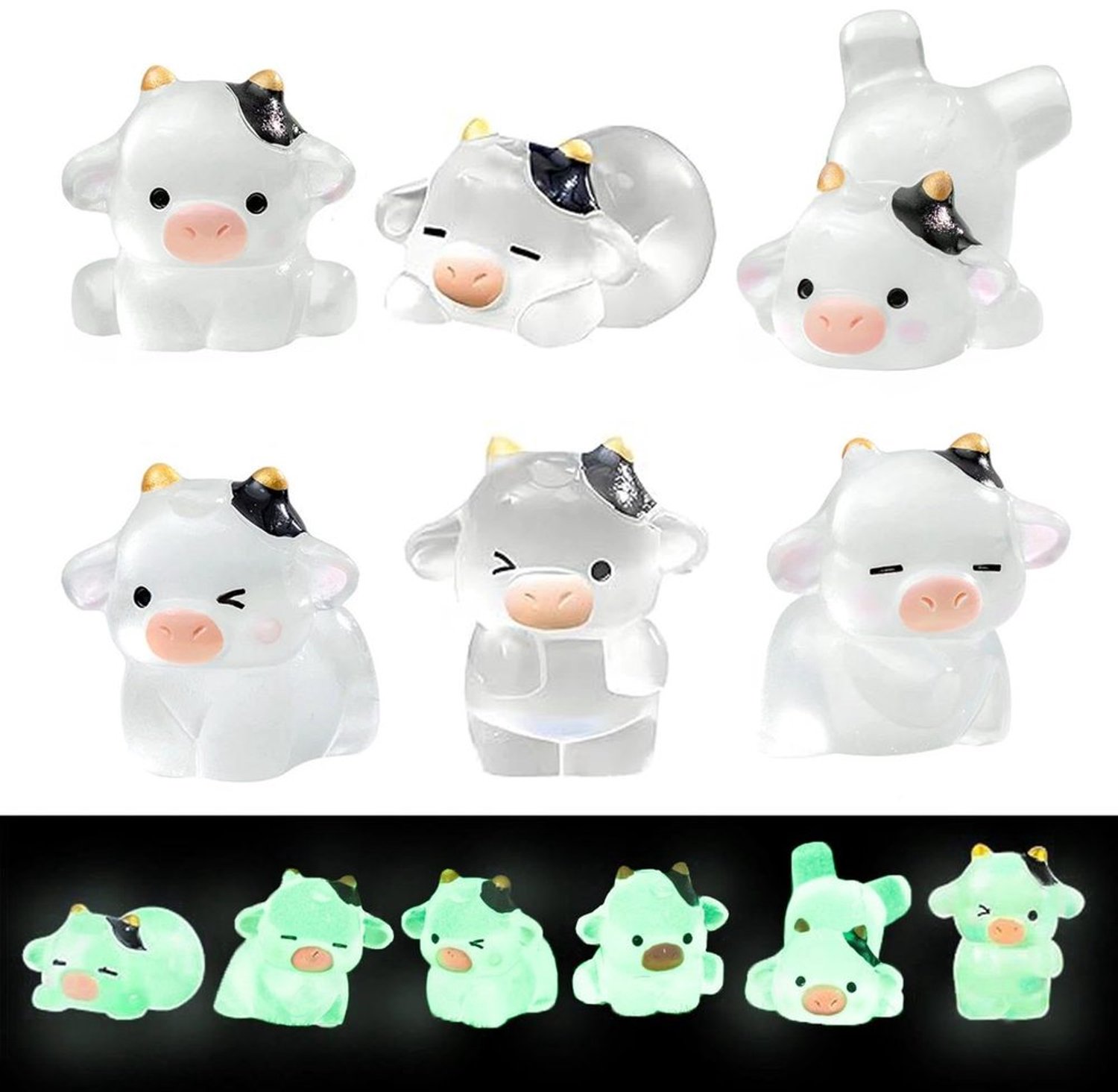 Set van 6 Mini Koe Figuren met Luminous Effect