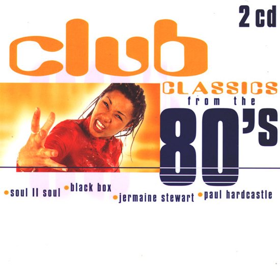 Club Classics from the 80's 2-cd hoes met vrouw in rode top en lijst van artiesten.