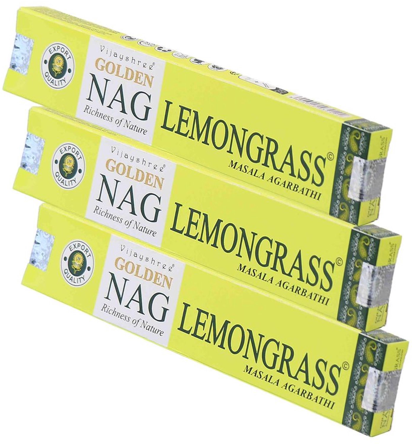 Wierookstokjes 45 g - Golden Nag Lemongrass - 100% natuurlijk - handgerold - veganistisch - frisse citroenachtige geur - Wierook