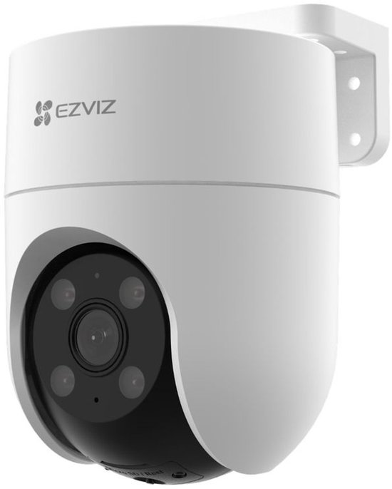 Witte EZVIZ H8c SE 2K beveiligingscamera met een zwarte lens en 360-graden draaibaar ontwerp.