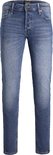 Blauwe Jack & Jones jeans met lichte wassing, vijf zakken en een knoopsluiting.