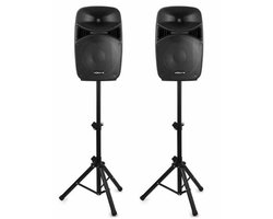PA Speakerset Actief - 800 W Vermogen - 12 Inch Speakers - Bluetooth Connectiviteit - Zwart - Vloerstaand - Kunststof - Voor Feest En Presentatie