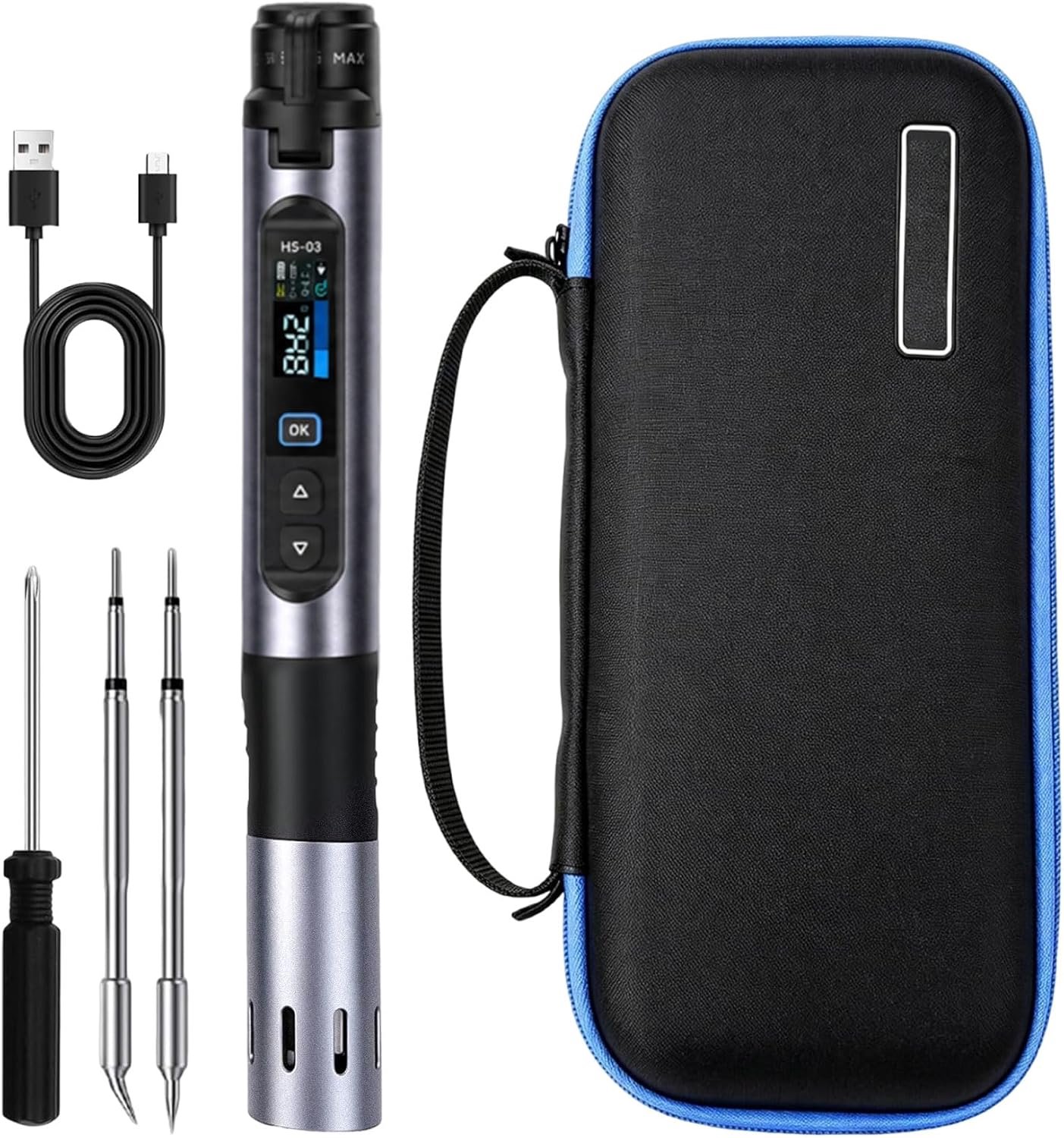 HS-03 Soldering Iron Wireless, Soldering Iron Portable 100~842°F Fast Heating 3s, 5 Temperature Adjustable, Rechargeable Battery Set, LCD Display, 3 S