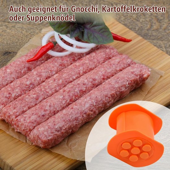 Cevapcici Pers - Worstmaker Hotdog - Worstjes Maken - 7 Gaten Vorm - Cevapcici Handmatige Worstmaker - Hotdogmaker Barbecue - worstmakers - Zelfgemaakte Handmatige Worstmaker Gereedschapskit voor Thuiskeuken - Cevapcici Press - Oranje — afbeelding 2