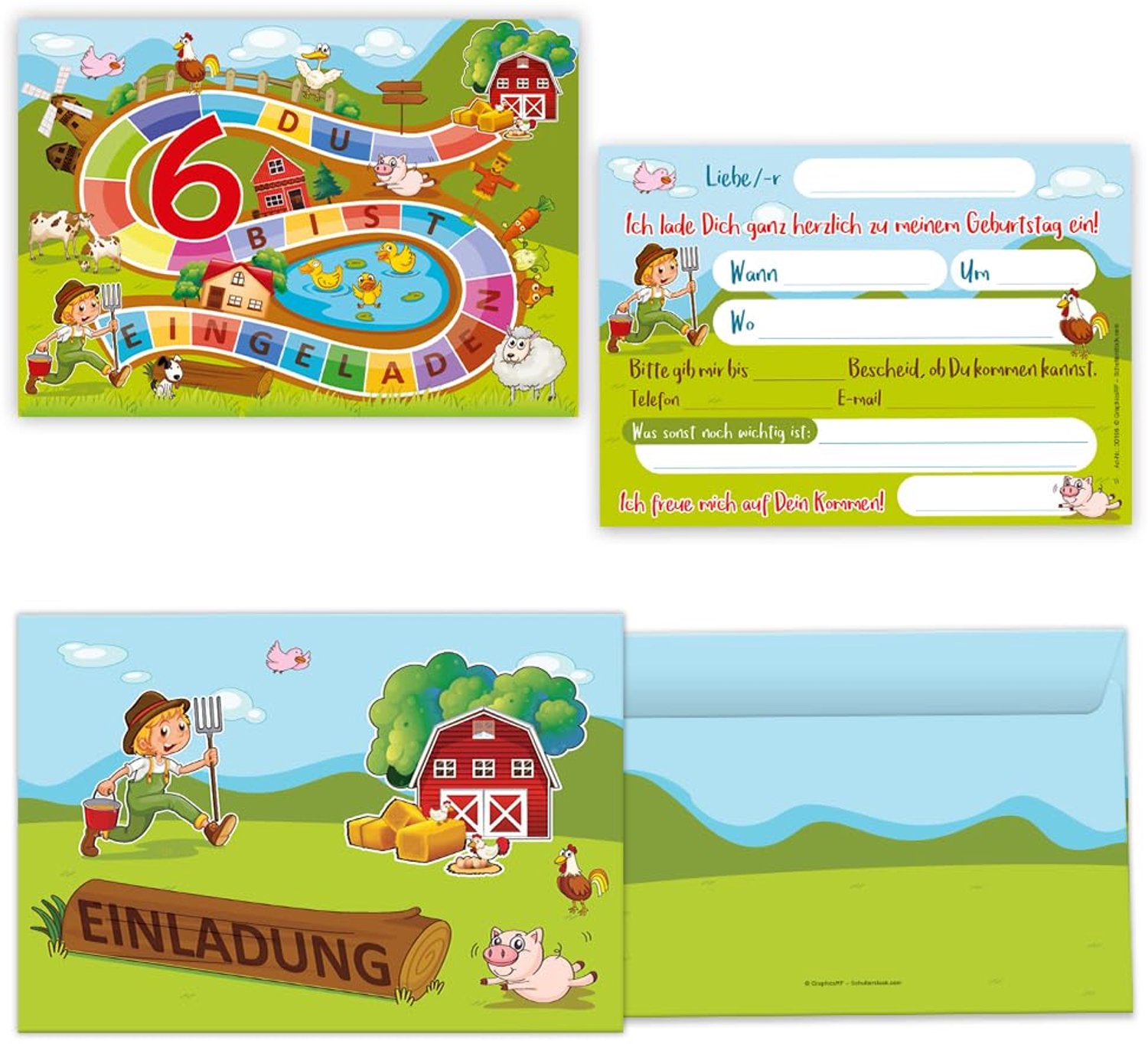 Uitnodigingskaarten voor Kinderverjaardag - Boerderij - 12 stuks