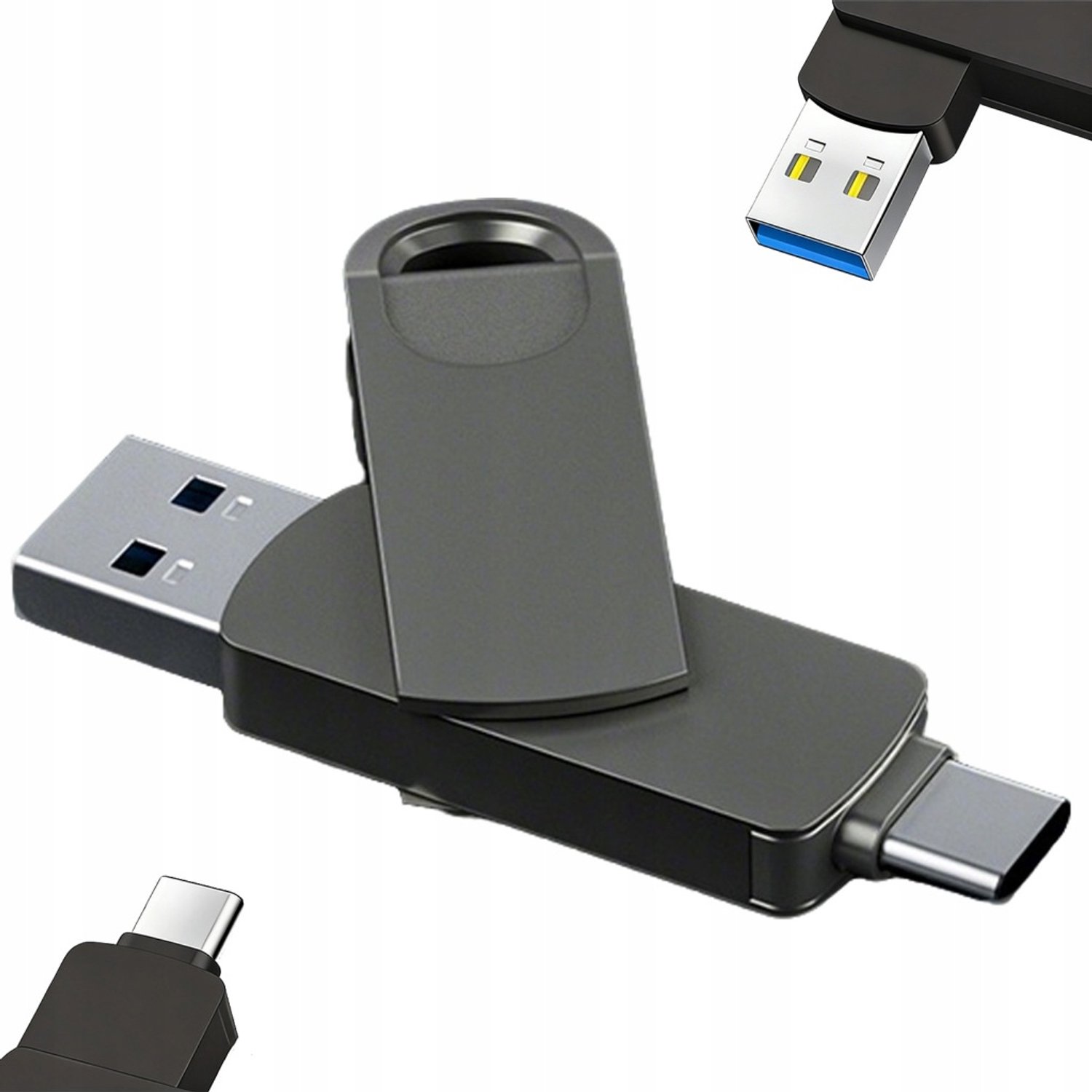 Deze 512GB 2-in-1 USB-flashdrive ondersteunt USB Type-C, Type-A en Micro-USB interfaces, OTG-functionaliteit en is compatibel met mobiele telefoons, Android-apparaten en iPads.