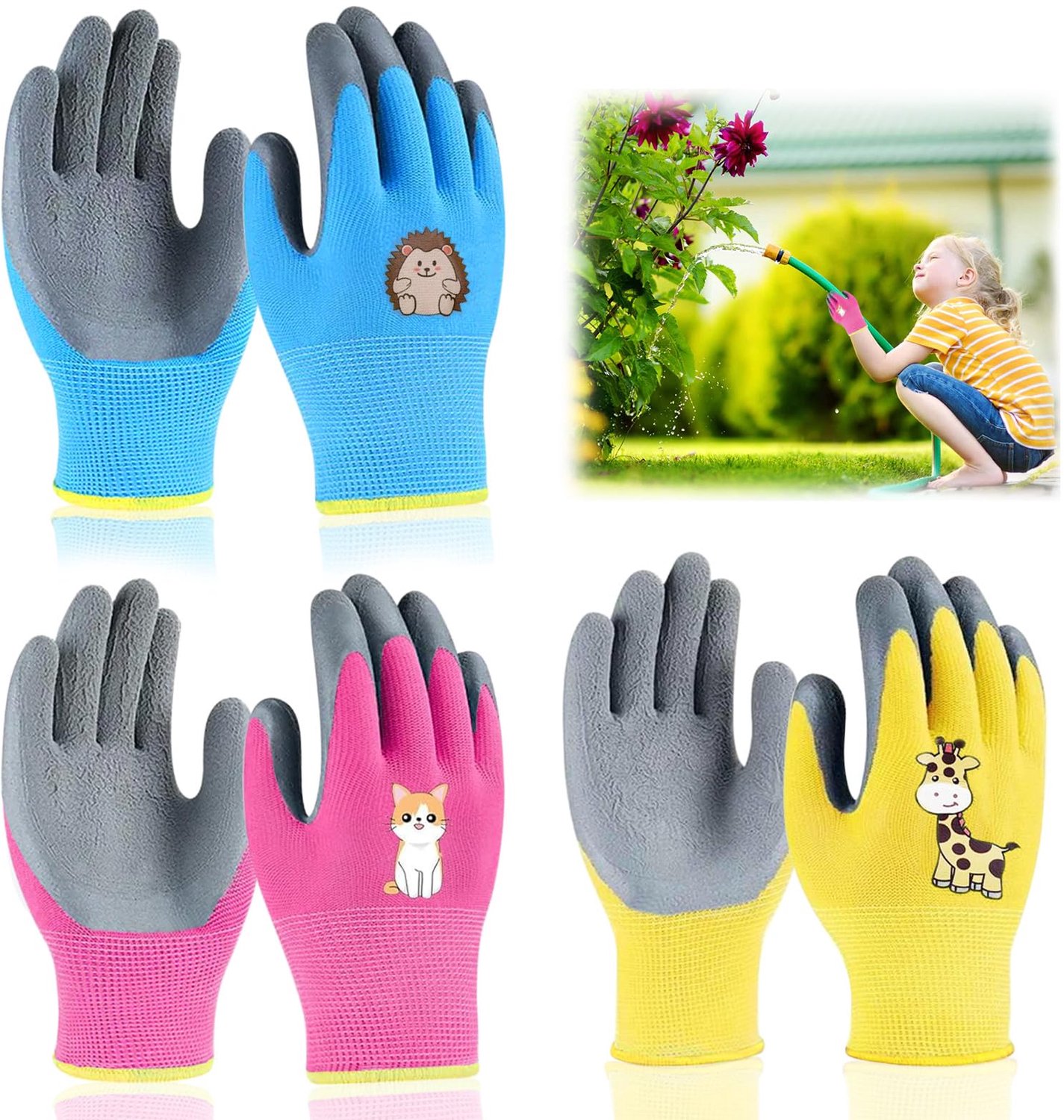 Set van 3 Kindertuinwerkhandschoenen met Latex Coating
