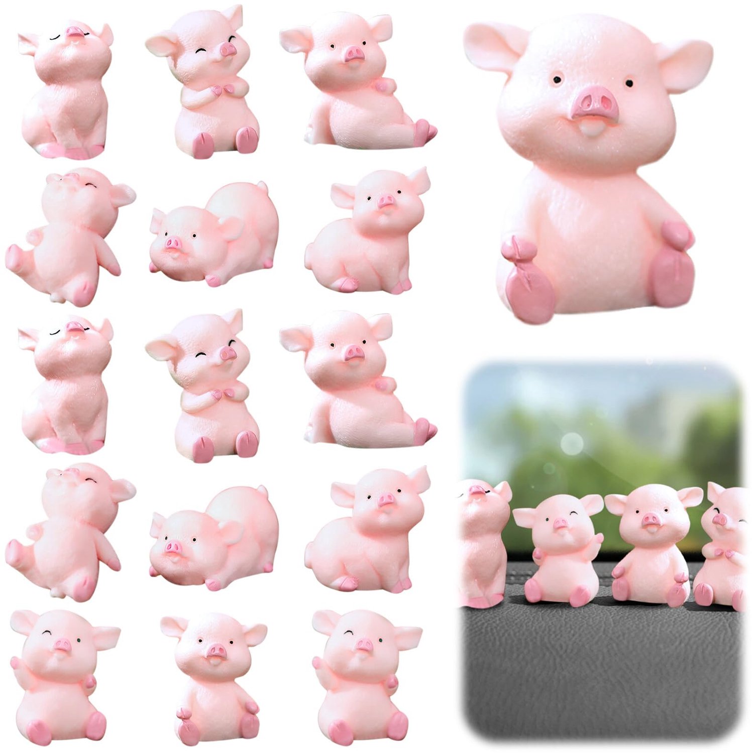 Geluksvarkentjes Set van 16 - Miniatuur Figuren - Geluksbrengers - Taartdecoratie - Tafeldecoratie - Hoogwaardige Hars - Miniatuurfiguren