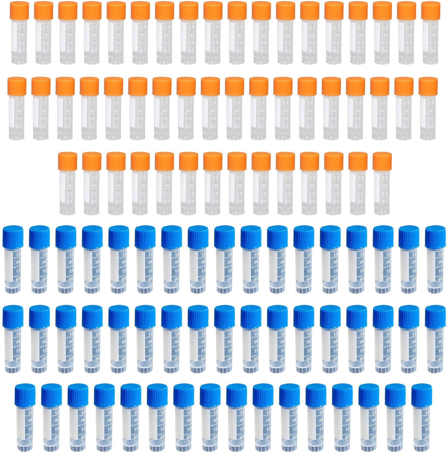 Set van 100 Plastic Testbuizen van 3 ml, Blauw en Oranje