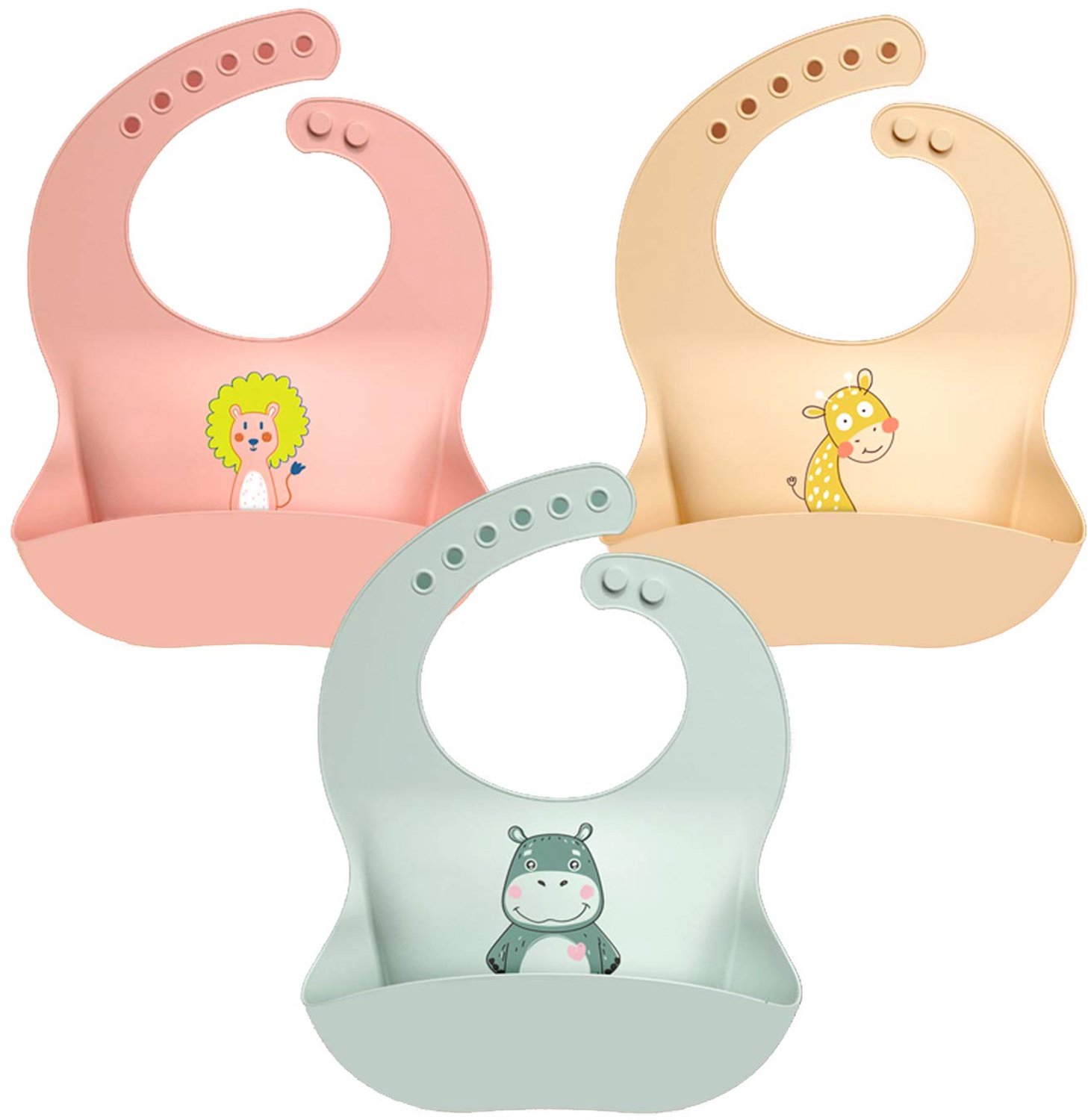 Set van 3 Baby Silikon Slabbetjes met Voedselopvangbak