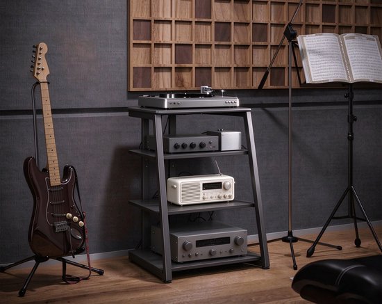 FITUEYES HiFi-meubel - Hoogteverstelbare planken - 78 cm hoog - Verstelbare voetjes - Zwart — afbeelding 4