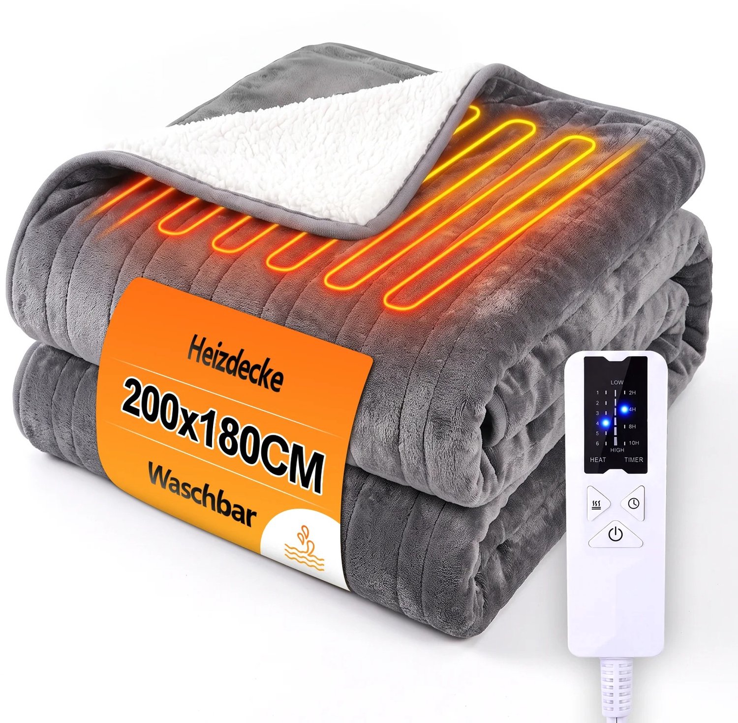Velmio Luxe Elektrische Deken - Warmtedeken - 200x180 cm - Elektrische Warmte Deken - Voor 1/2 Personen - Met Timer 1-10u - Knuffeldeken met 6 Standen - Wasbare Omslagdeken - Zacht Flanel en Sherpa
