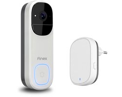 Finex Video Deurbel V3 - Wit - 4K Ultra HD - Inclusief Binnenbel - AI Bewegingsdetectie - Geen abonnement - Vast stroom of Batterijen - WiFi - T-ring geluid - Slimme Draadloze Video Deurbel Met Camera