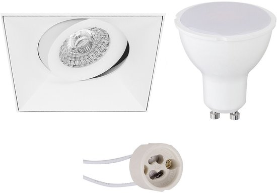 BES LED GU10 Inbouwspot Set - Mat Wit - Inbouw Vierkant - Trimless - Kantelbaar - Pragmi Nivas Pro - 4W - Warm Wit 3000K - 150mm