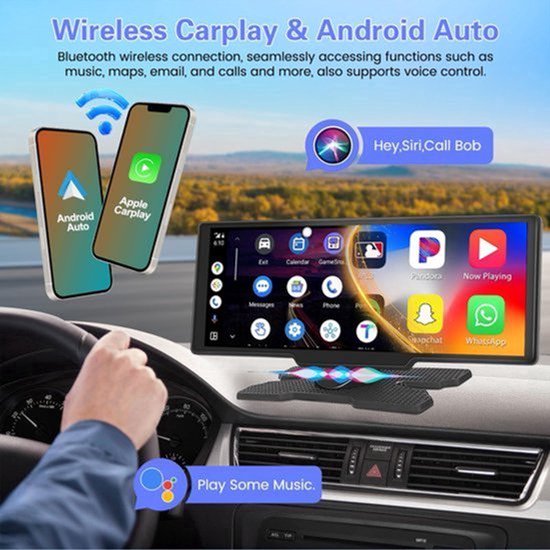 Draagbaar Auto Carplay Scherm - 10,26 Inch Draadloos - Android Auto Bluetooth FM TF AUX - Touchscreen Navigatie - Voor Smartphone