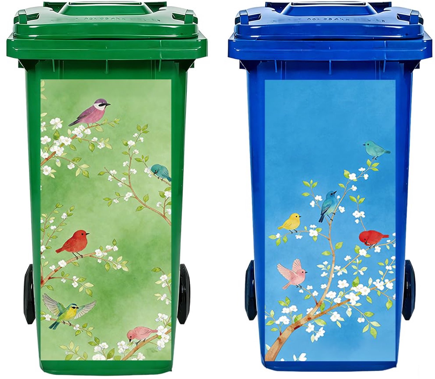 Waterverf Sticker voor Prullenbak - 2 Stuks - Tuinplanten Motief