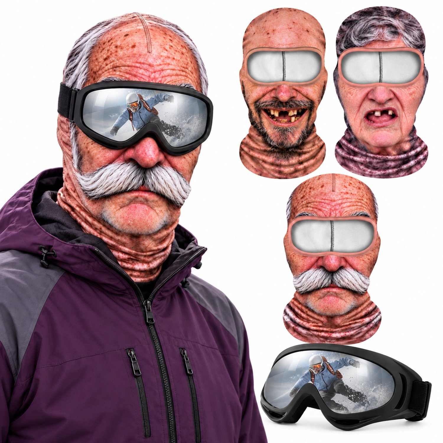 VHV-Skimasker Skibril Grappig 3D print 4-delig Balaclava UV-bescherming Winddicht Unisex Voor wintersport après-ski & carnaval，Kerstmis Cadeau tip Veelkleurig