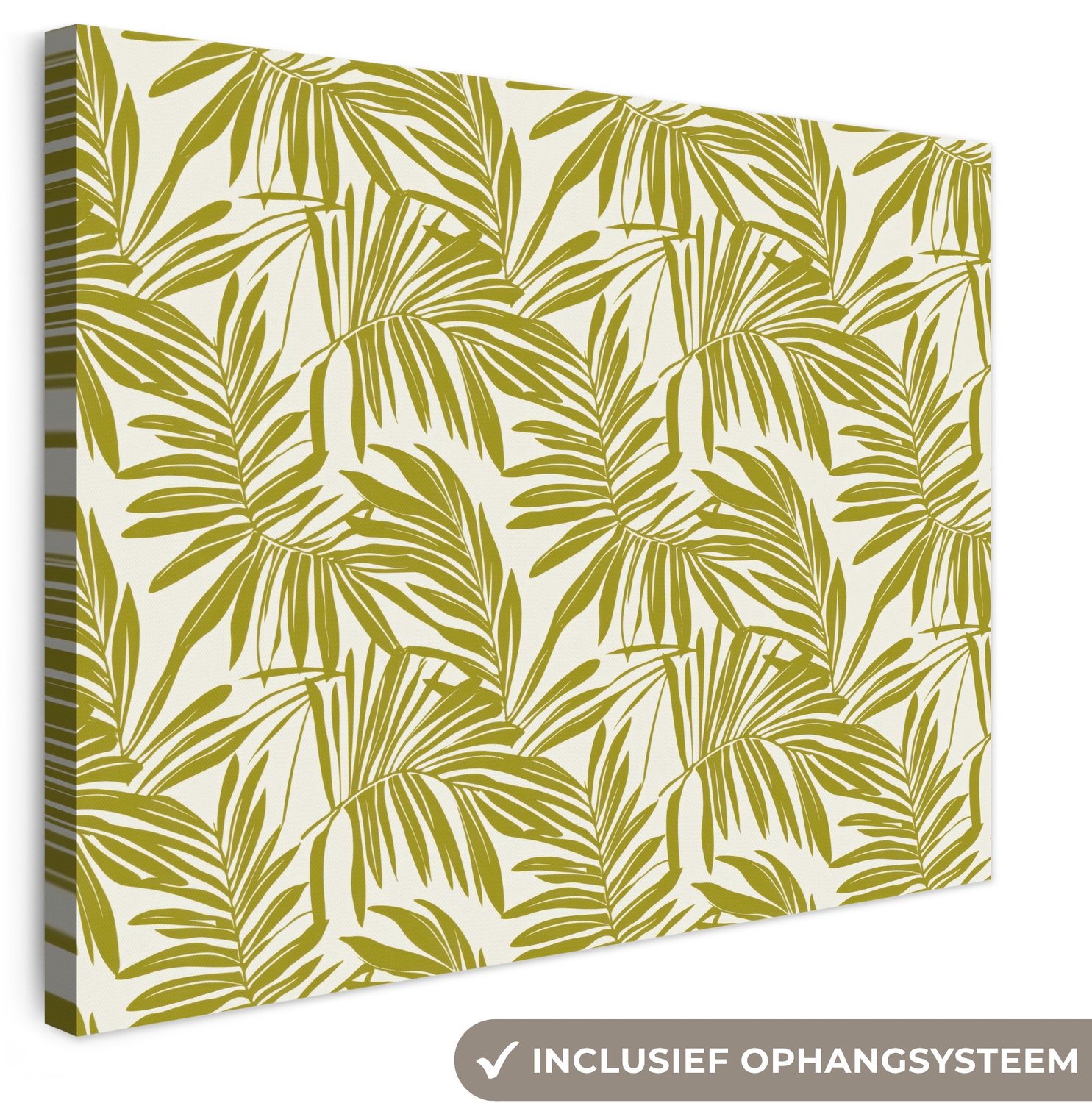 Canvas schilderij 40x30 cm - Exclusieve wanddecoratie Palmblad - Patroon - Groen - Muurdecoratie woonkamer - Slaapkamer decoratie - Kamer accessoires - Schilderijen op canvas