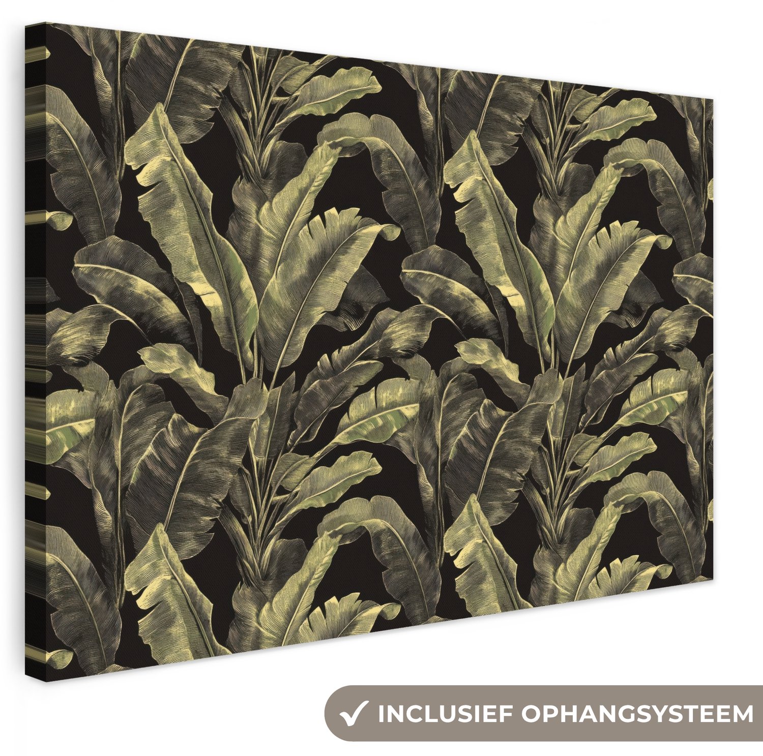 Canvas schilderij 90x60 cm - Exclusieve wanddecoratie Botanisch - Bladeren - Groen - Muurdecoratie woonkamer - Slaapkamer decoratie - Kamer accessoires - Schilderijen op canvas