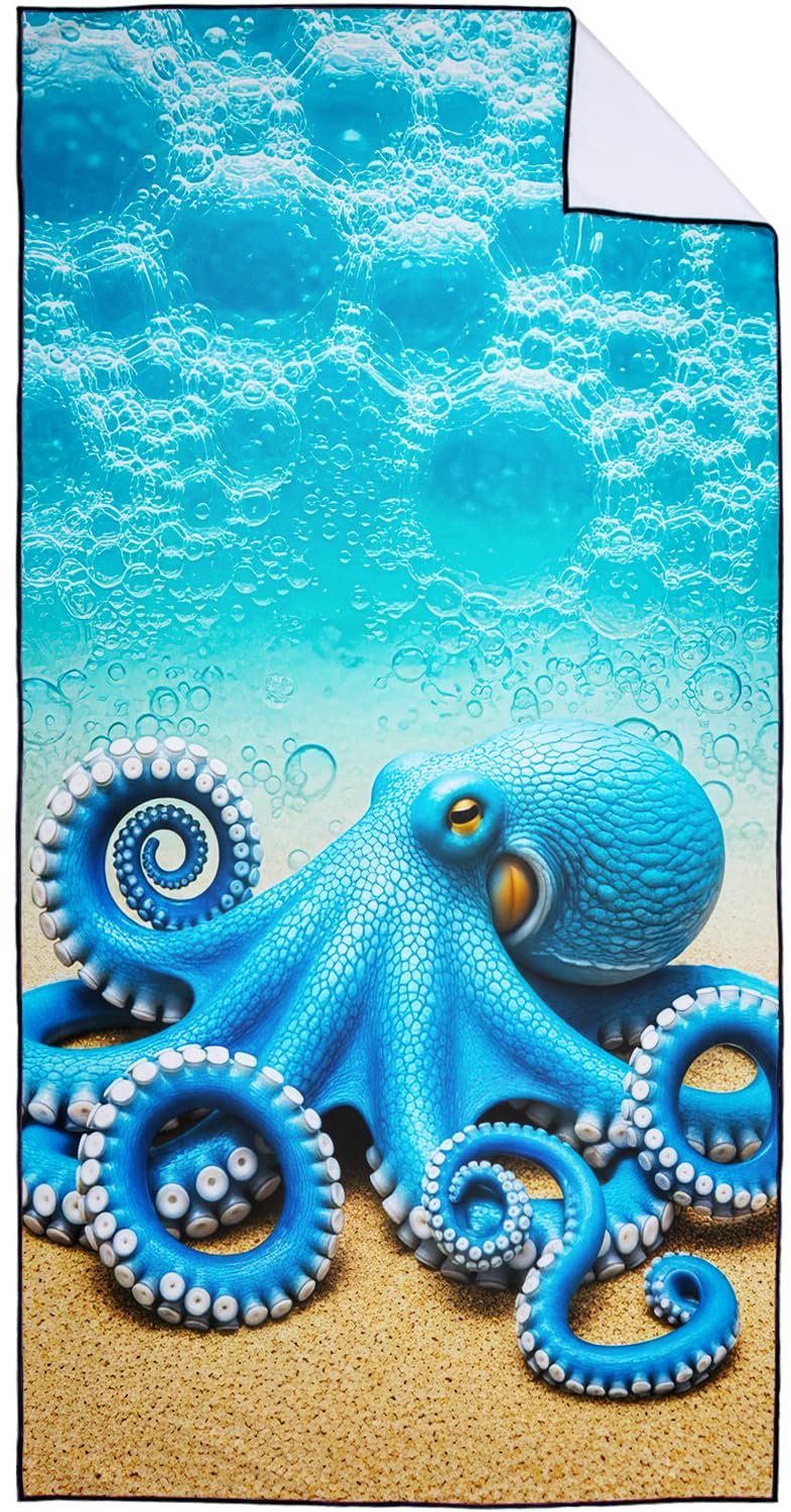 Grote Sneldrogende Strandhanddoek met Blauwe Octopus