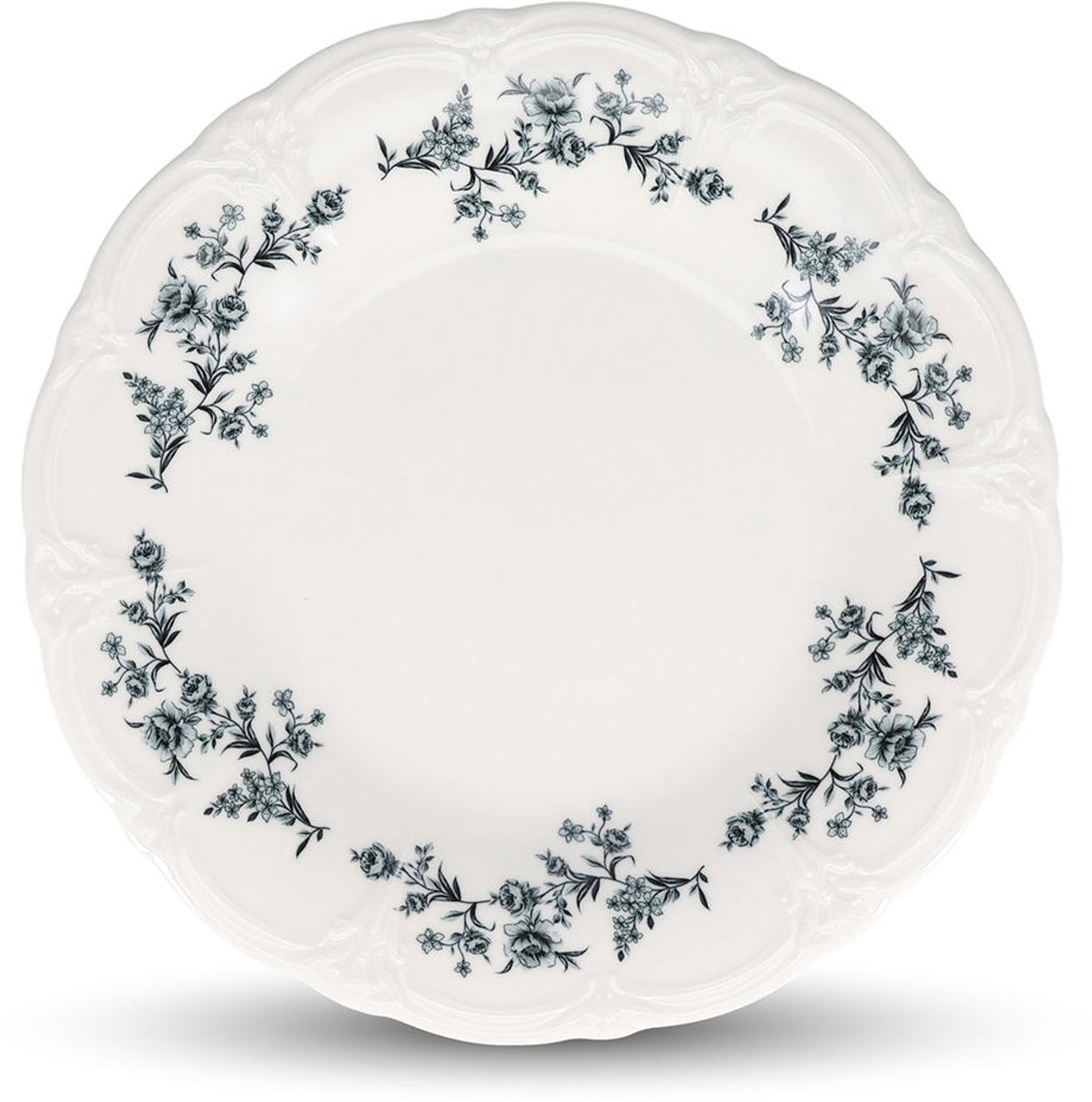 Fameilleur plat bord 32cm zwart flower Retro set van 2 - porseleinen eetbord en dinerbord, voor ontbijt, lunch, diner en hoofdgerecht, vaatwasser- en magnetronbestendig, voedselveilig, servies voor thuis, restaurant en horeca, mooi als cadeau