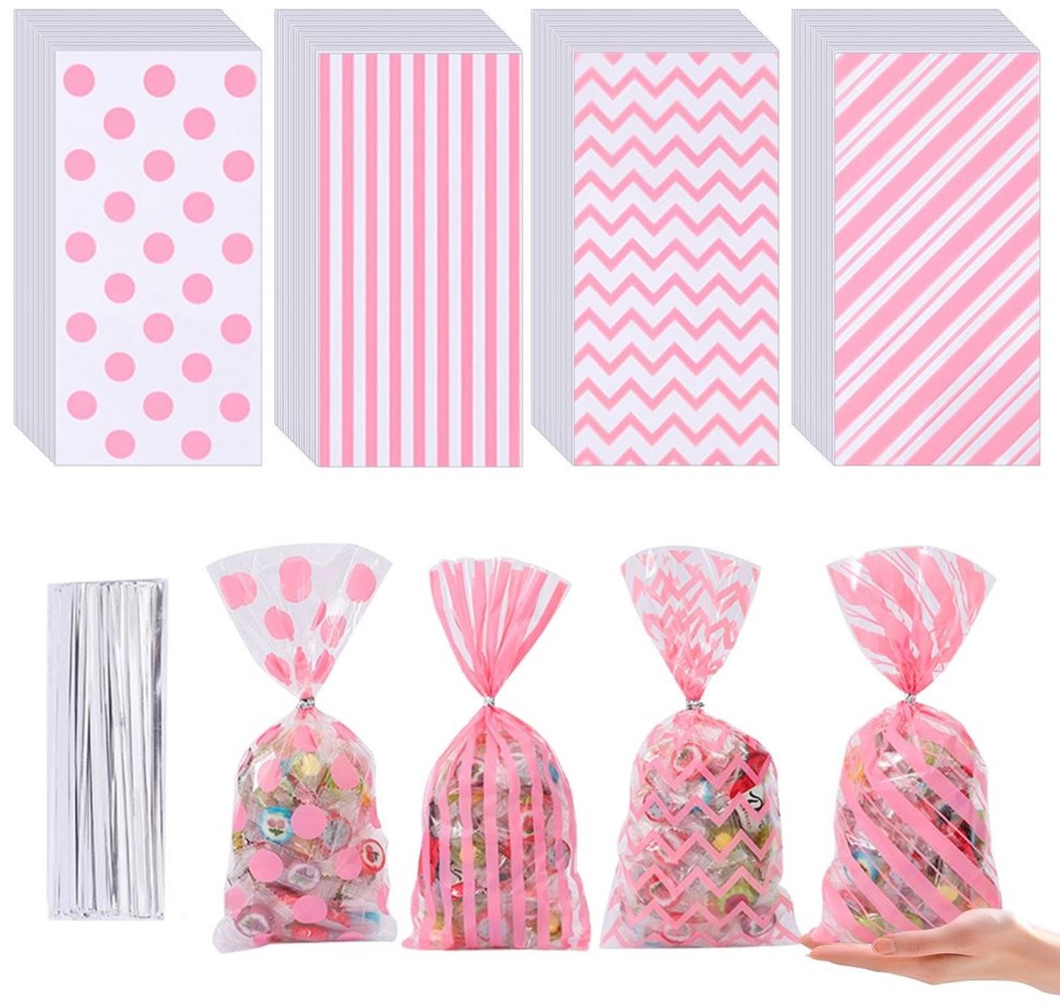 Set van 100 Roze Cadeauzakken met Zilveren Sluitingen