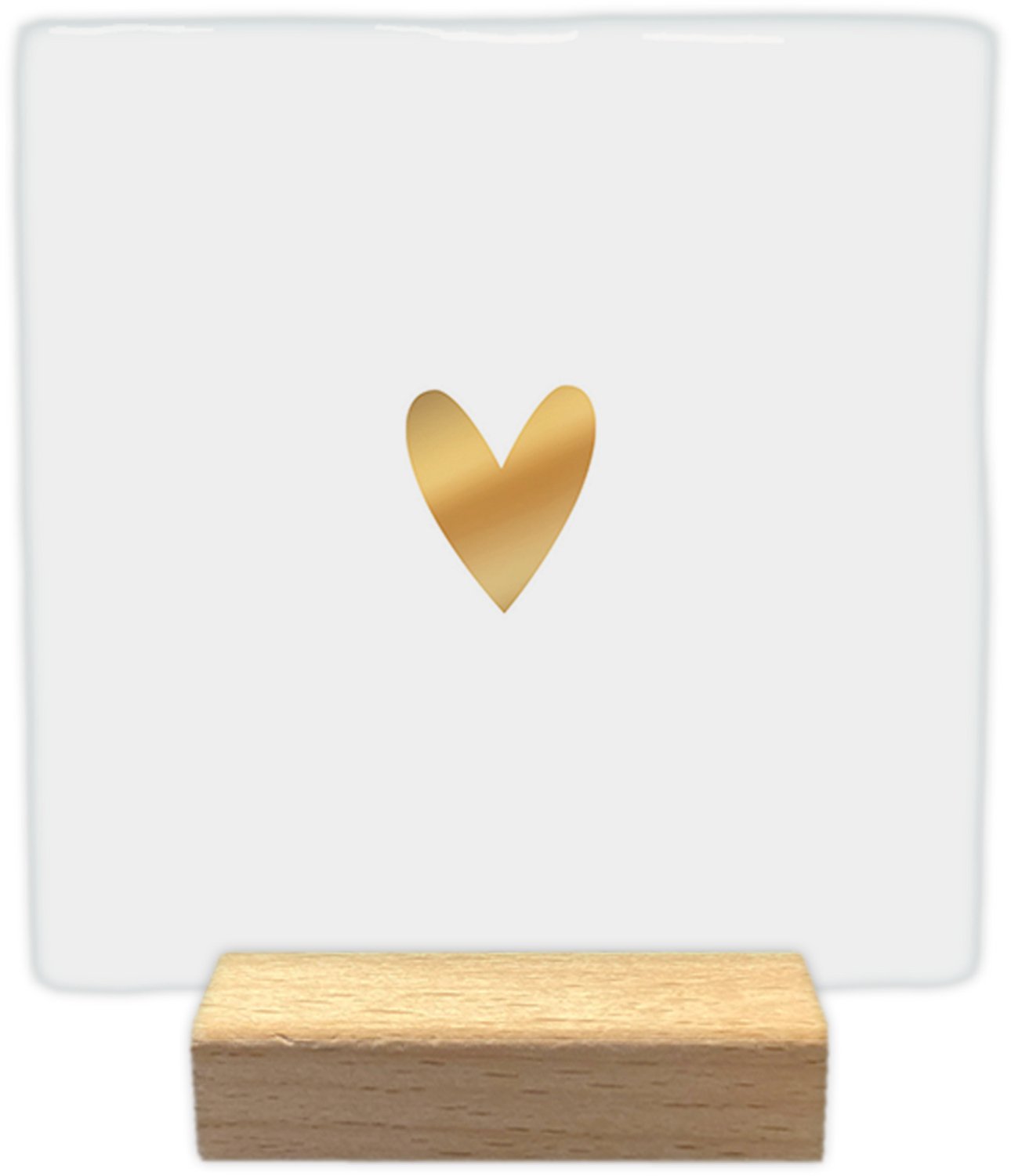 Artige Decoratie tegel - Gouden hart - keramisch - 10x10 cm - inclusief houder Wit