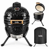 Grillx Kamado BBQ - 13 Inch - Incl. Hoes - Flamed Pattern - Barbecue Egg - Houtskool Barbecue - Zwart - Ø 27cm