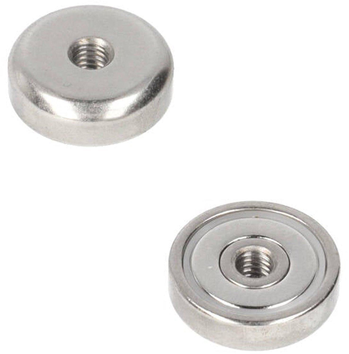 Neodymium Potmagneet Ø16 x 5 mm N40 NiCuNi inwendig schroefdraad M4 – 6 stuks