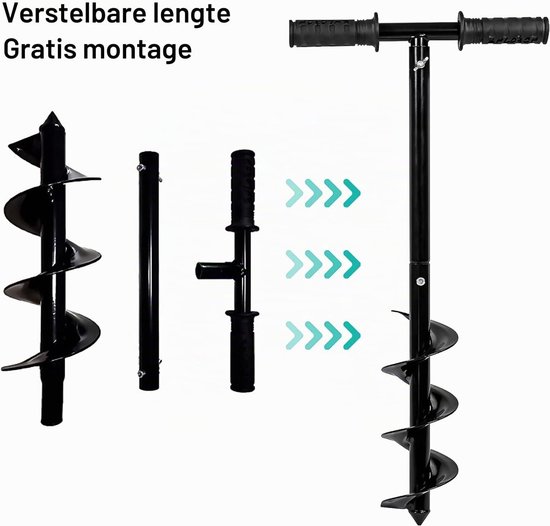 Grondboor voor tuin en strand, 10 x 60 cm, T-greep, handboor voor bloembollen, bomen, hekpalen, strandparasols, zonder gereedschap te monteren van Merkloos	 — afbeelding 2
