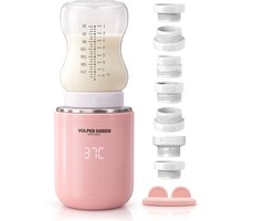 Vulpes Goods® BabyCare - Flessenwarmer Onderweg Pro - Draagbare Baby Flessenwarmer - Intelligente Flesverwarmer - 4 Temperatuurniveaus - 7 Adapters - Draadloos - Roze