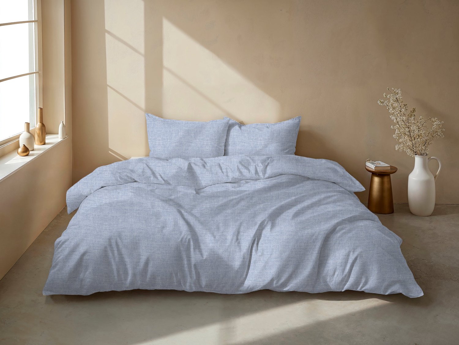 Zohome Dekbedovertrek Striscia di Lino - Denim - Strepen - Dekbedovertrek - 100% Katoen di Lino Denim