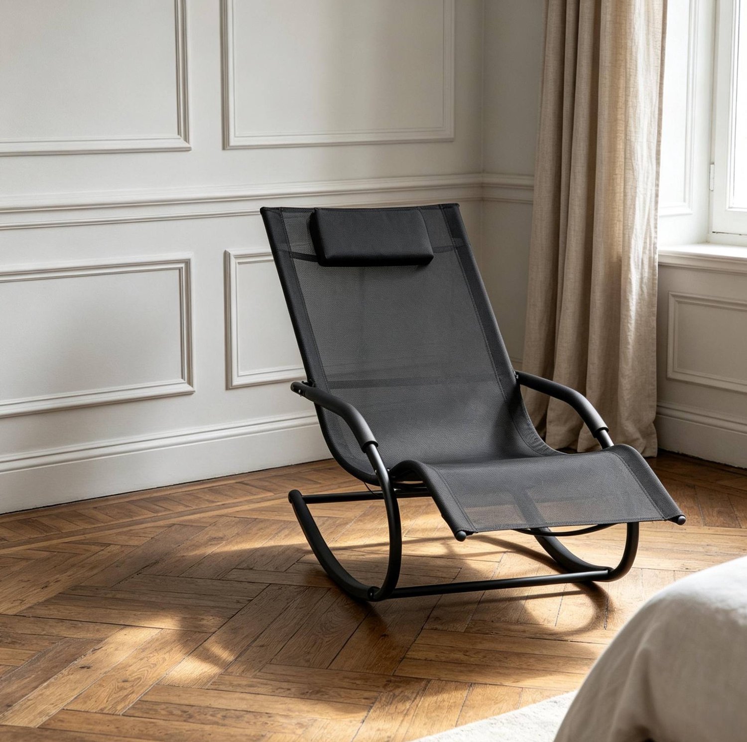 CHICFURN Schommelstoel - Met voetensteun - Metalen frame - Zwart