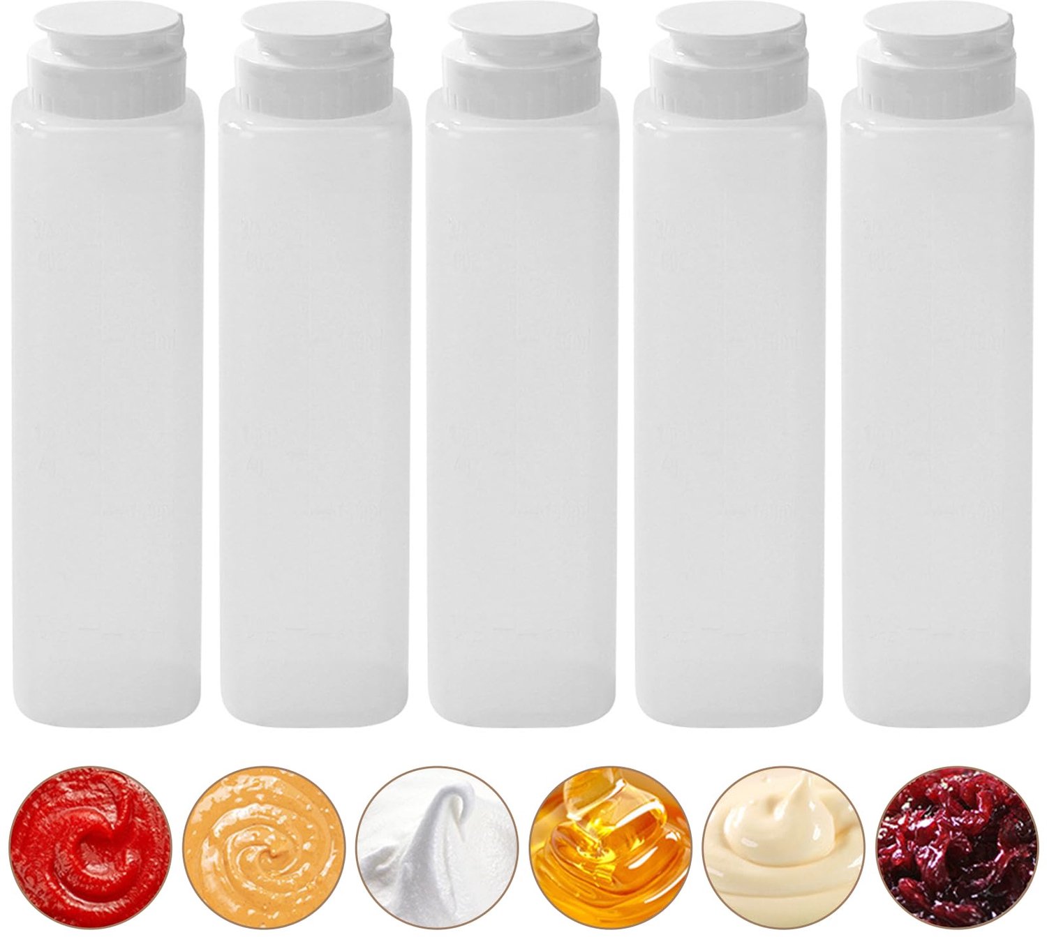 Set van 5 BPA-vrije Knijpflessen voor Sauzen en Specerijen