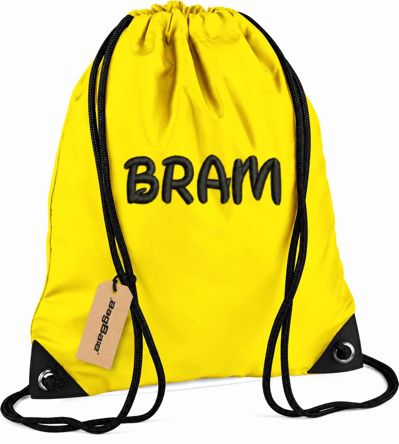 Premium zwemzak kleur Yellow  met naam geborduurd | 27 verschillende kleuren | gepersonaliseerd | Bagbase