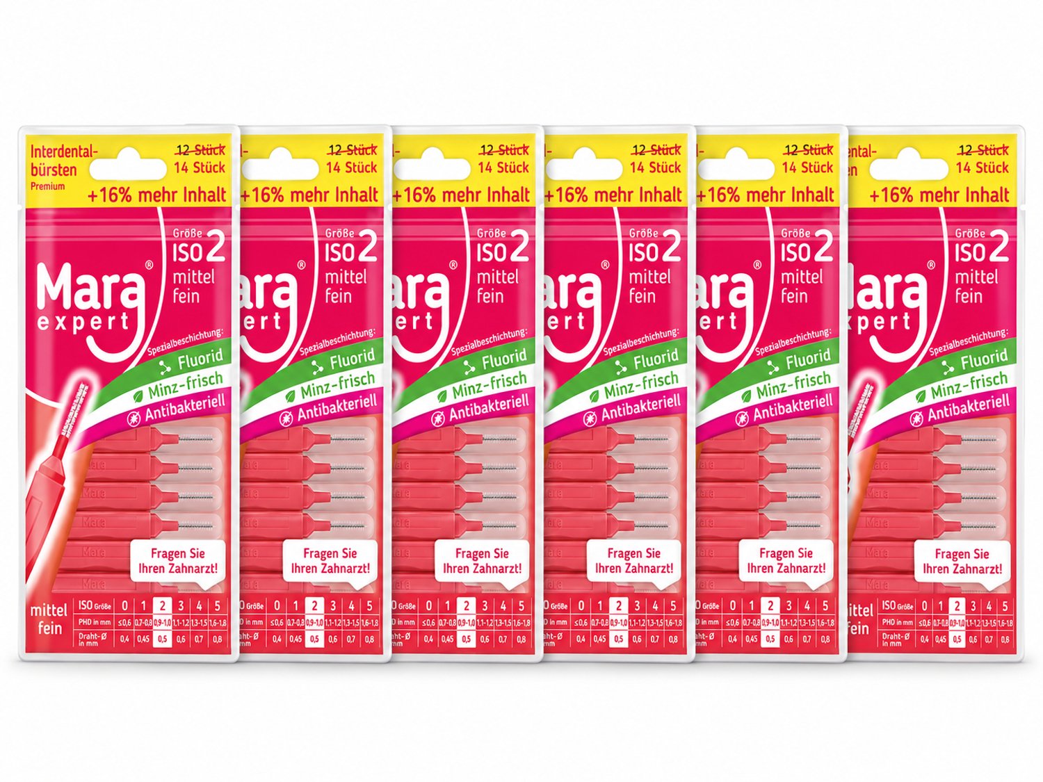 Mara Expert ID Brush Ragers - ISO 2 - Rood - 6 x 14 stuks - Voordeelverpakking