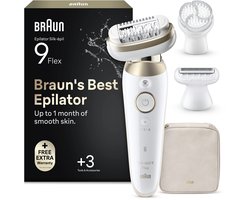 Braun Silk·épil 9 Flex 9-060 3D - Wet & Dry Epilator - Langdurig Gladde Huid - Volledig Flexibele kop - Ladyshave Scheerkop, Trimmerkam en Exfoliatieborstel