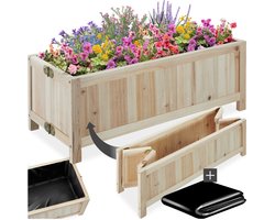 tectake® Verhoogde Plantenbak Blomster - Bloembakken voor buiten Rechthoekig - Inclusief folie - Opvouwbare Houten Bloembak - Stabiel en Weerbestendig - 70 x 30 x 25 cm - Tuinbed voor Kruiden, Groenten en Bloemen